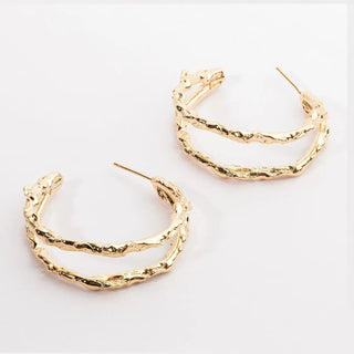 Hammered Double Layered 18K Gold Dipped Hoop Earring