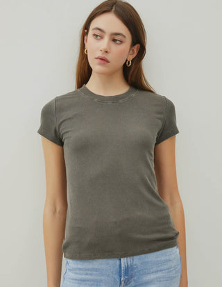 Classic, Ribbed, Crew Neck Tee- Charcoal
