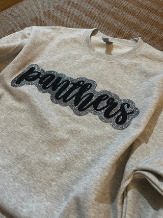 Panthers Glitter Puff Crewneck - Ash Grey