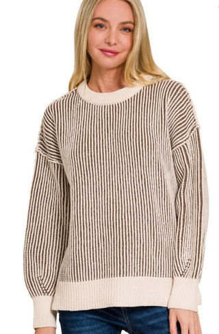 Two Tone Crewneck Sweater Brown