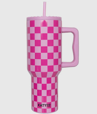 Pink Checkered 38oz Tumbler Cup