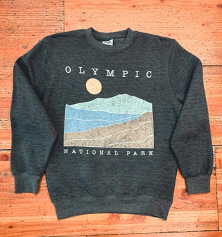 Olympic National Park Distressed Mountain Sunset Crewneck Sweater