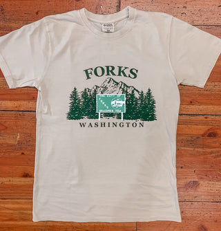 HWY 101 Sign Forks, WA Sketch Heavyweight Cream S/S Tee