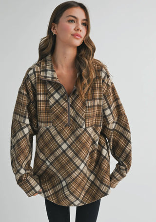 Mya Plaid Pullover: Chocolate