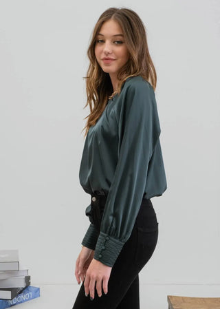 Long Sleeve Hunter Green Button Down Blouse