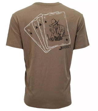 Gambler, Men’s Shitake Brown Crew Neck Cotton / Poly Short Sleeve T-Shirt with Black / White Card Logo on Back