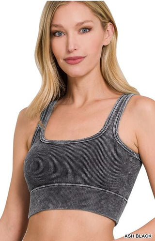 Mineral Washed Ribbed Square Neck Brami