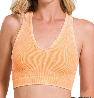Washed Ribbed Cropped Racerback Tank Top