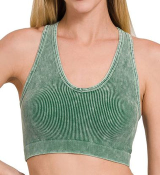 Washed Ribbed Cropped Racerback Tank Top