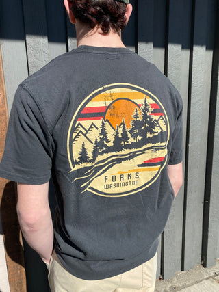 Forks, WA Distressed Mountain Sunset Short Sleeve Tee