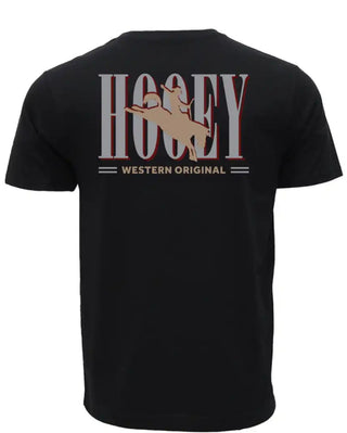 Wild Ride, Men’s Black Crew Neck Cotton / Poly Short Sleeve T-Shirt with Tan / Grey Hooey Logo on Back