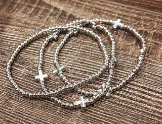 Silver Cross Stretch Bracelet Set