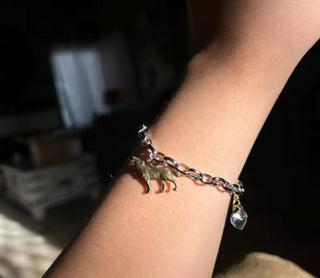 Sterling Silver Twilight Bella's Wolf/Heart Bracelet (8.5 in length)