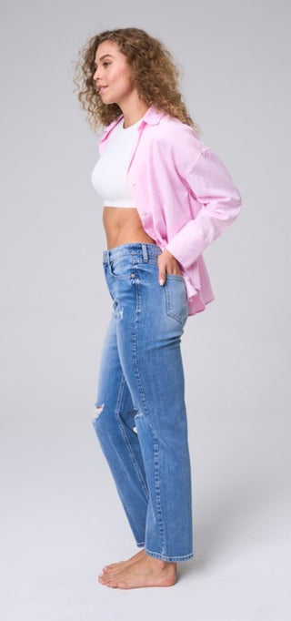 High Rise Comfort Stretch Loose Straight Denim