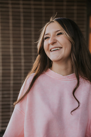 Pink Acid Wash French Terry Pullover