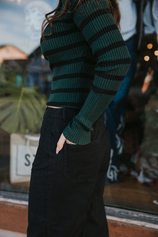 Striped Mock Neck Knit Sweater