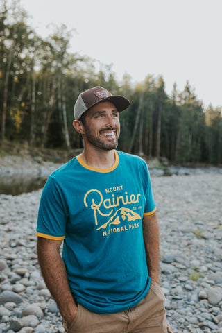 Mount Rainier Type Ringer Tee: Verdant/Spectra Yellow / M