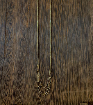 Double Layer Smash Curb Chain & Sparkle Paperclip Necklace