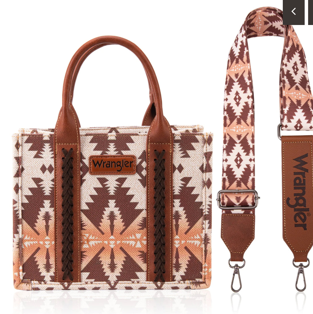 Wrangler Southwestern Dual Sided Print Canvas Tote/Crossbody