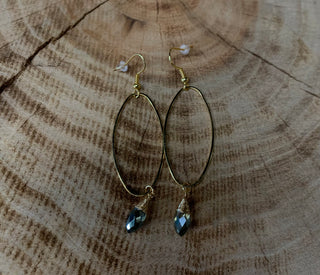 Oval Outline w/ Wirewrapped Crystal Drop Earring