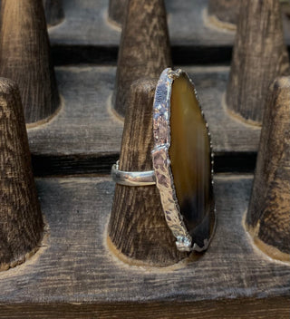 Gilded Edge Sliced Agate Ring