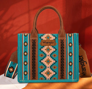 Turquoise  -  Wrangler Southwestern Dual Sided Print Small Canvas Tote/Crossbody