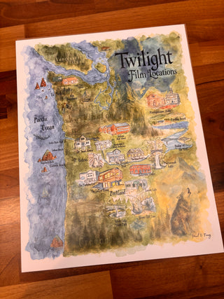 Forks Film Location Hand Drawn Map