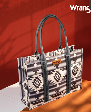 Black- Wrangler Southwestern Pattern Dual Sided Print Canvas Wide Tote