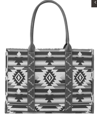 Black- Wrangler Southwestern Pattern Dual Sided Print Canvas Wide Tote