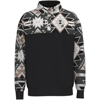 Stevie, Hooey Men’s Black Pullover with Black / White Aztec Pattern Across Chest and Sleeves with Kangaroo Pocket & Internal Phone Pocket