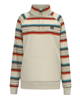 Hooey Ladies Cream Pullover with Serape Pattern Across Chest and Sleeves with Kangaroo Pocket & Internal Phone Pocket