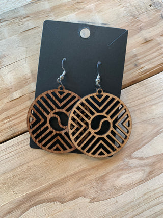 Round Geo Wooden Earrings