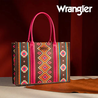 Wrangler Southwestern Pattern Dual Sided Print Canvas Wide Tote-Hot Pink