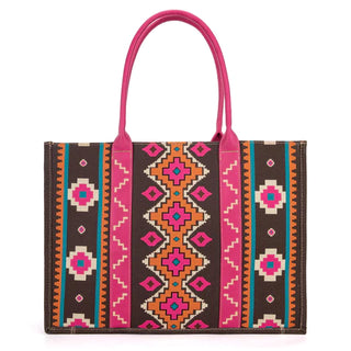 Wrangler Southwestern Pattern Dual Sided Print Canvas Wide Tote-Hot Pink