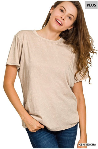 Acid Washed Short Sleeve Top Curvy