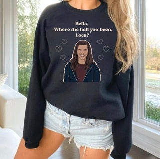 Bella, Where The Hell You Been Loca Hearts Tan Text Design