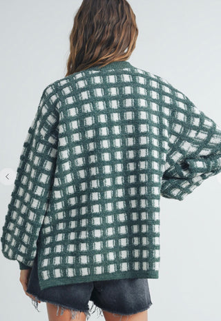 Oversized Checkered Sweater- Olive/Ivory