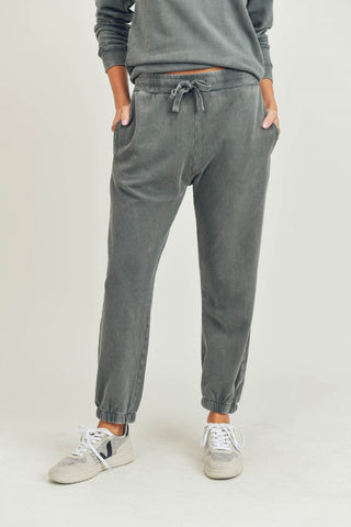 Mineral-Washed Cotton Terry Cuffed Joggers