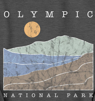 Olympic National Park Distressed Mountain Sunset Crewneck Sweater