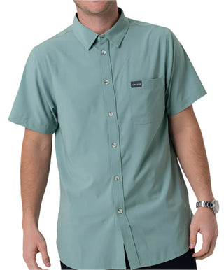 Burlebo Mens Perfomance Button Up - Ocean Swell
