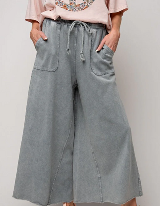 Faded Teal Terry Knit Wide Pant