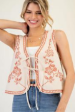 Khaki Embroidered Detailed Tie Front Vest