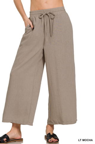 Woven Cropped Crepe Pants