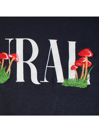 Embroidered Mushroom Fleece Crewneck Sweatshirt- Navy