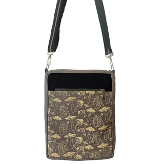 Crossbody Adventure Bag Mushroom Print- Grey