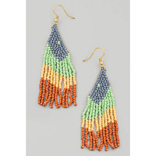 Abstract Triangle Fringe Beaded Drop Earrings