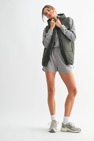 Longline High Neck Padded Vest: OLIVE