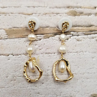 Gold Natural Pearl Long Earrings