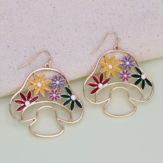 Mushroom Gold Floral Earrings