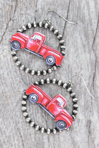 Western Ball Trim Open Circle Truck Earrings